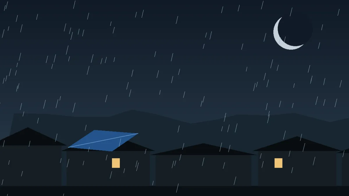Emergency Hail Damage Roof Repair & Replacement Jamestown, CO — night rain on a damaged roof in Jamestown, Colorado