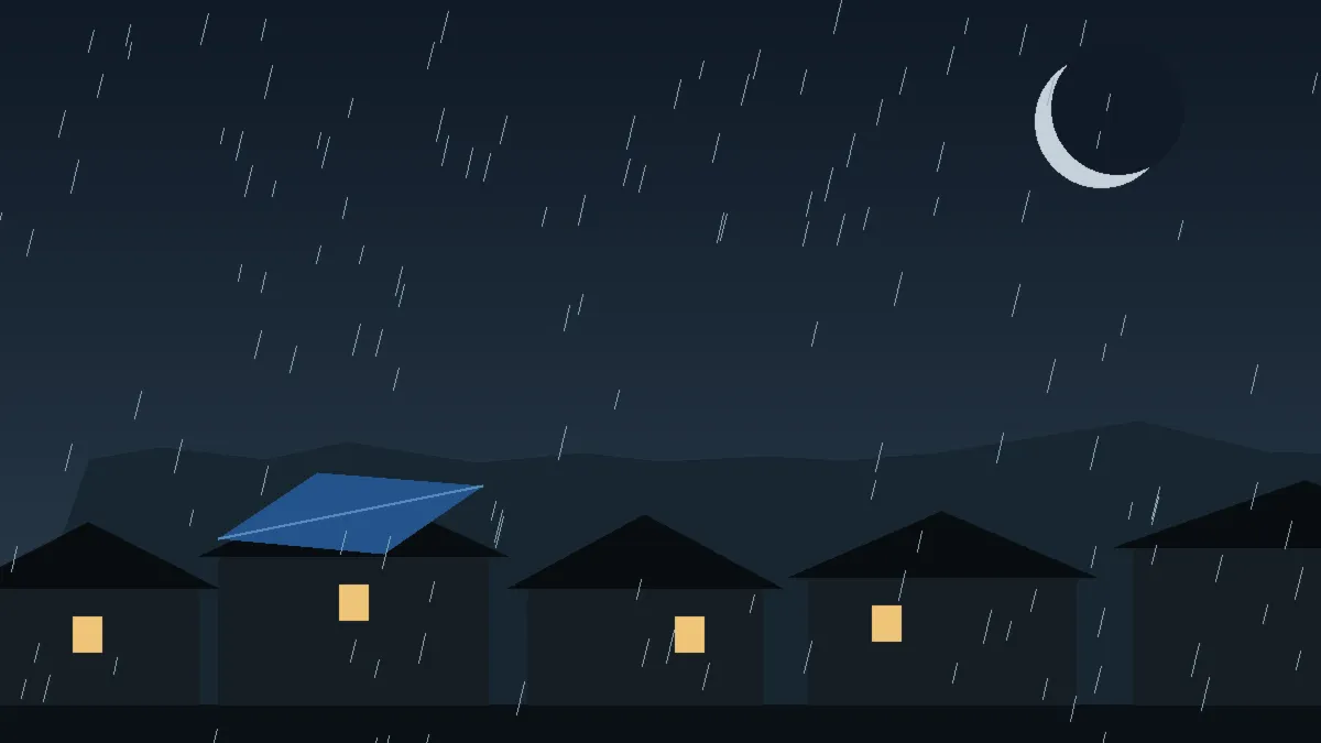 Emergency Hail Damage Roof Repair & Replacement Jefferson, CO — night rain on a damaged roof in Jefferson, Colorado