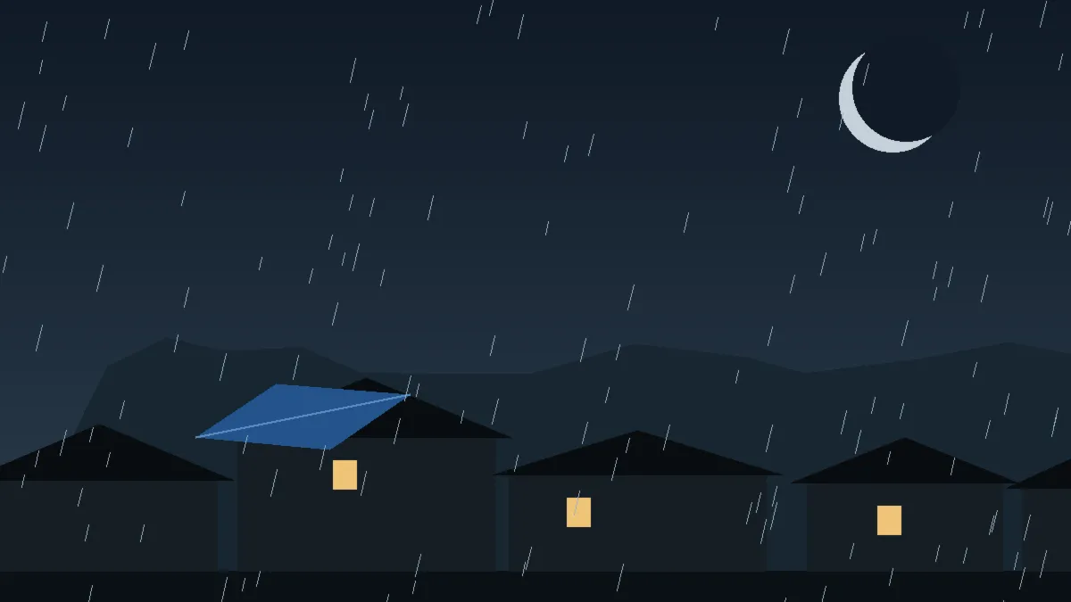 Emergency Hail Damage Roof Repair & Replacement Johnstown, CO — night rain on a damaged roof in Johnstown, Colorado