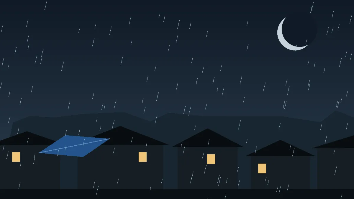 Emergency Hail Damage Roof Repair & Replacement Karval, CO — night rain on a damaged roof in Karval, Colorado