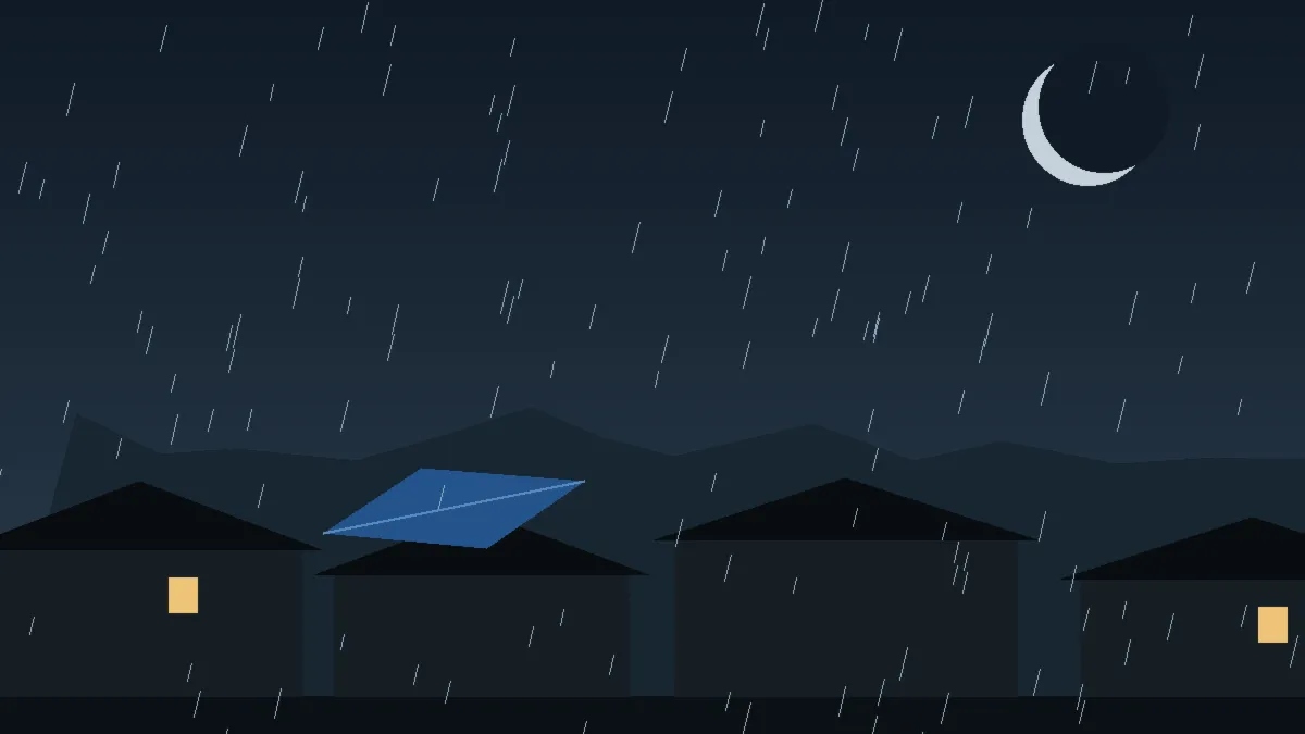 Emergency Hail Damage Roof Repair & Replacement Keenesburg, CO — night rain on a damaged roof in Keenesburg, Colorado