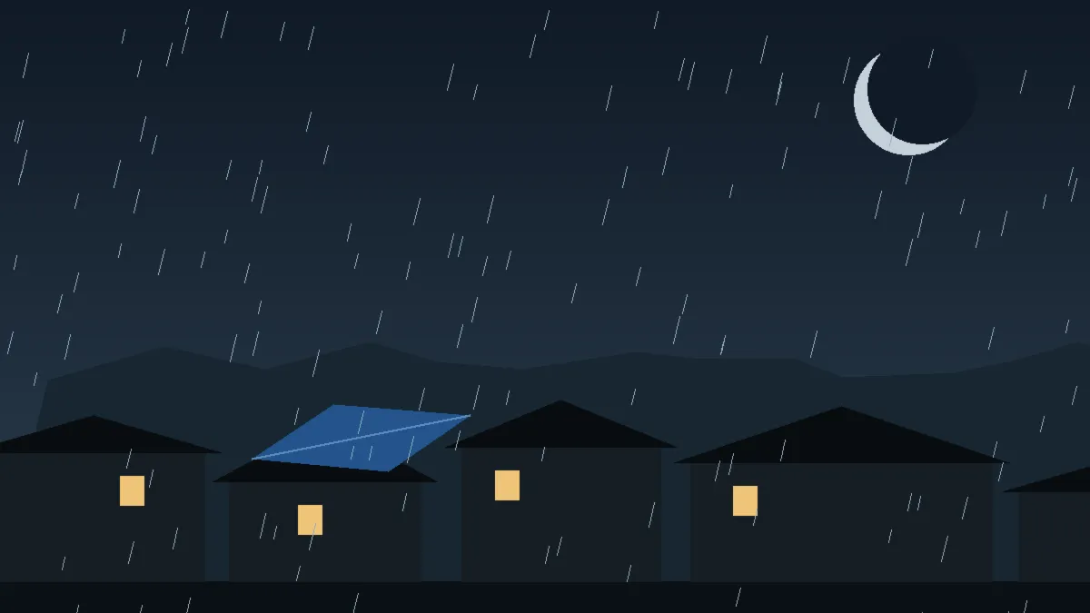 Emergency Hail Damage Roof Repair & Replacement Kersey, CO — night rain on a damaged roof in Kersey, Colorado