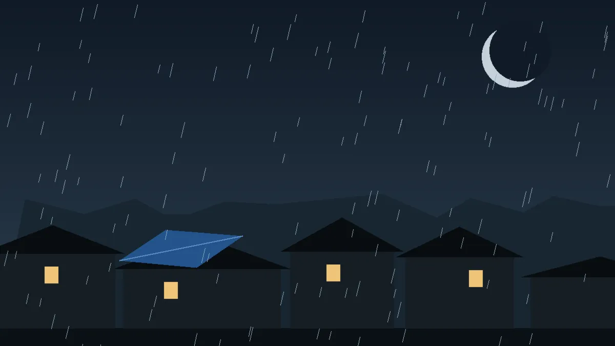 Emergency Hail Damage Roof Repair & Replacement Kiowa, CO — night rain on a damaged roof in Kiowa, Colorado