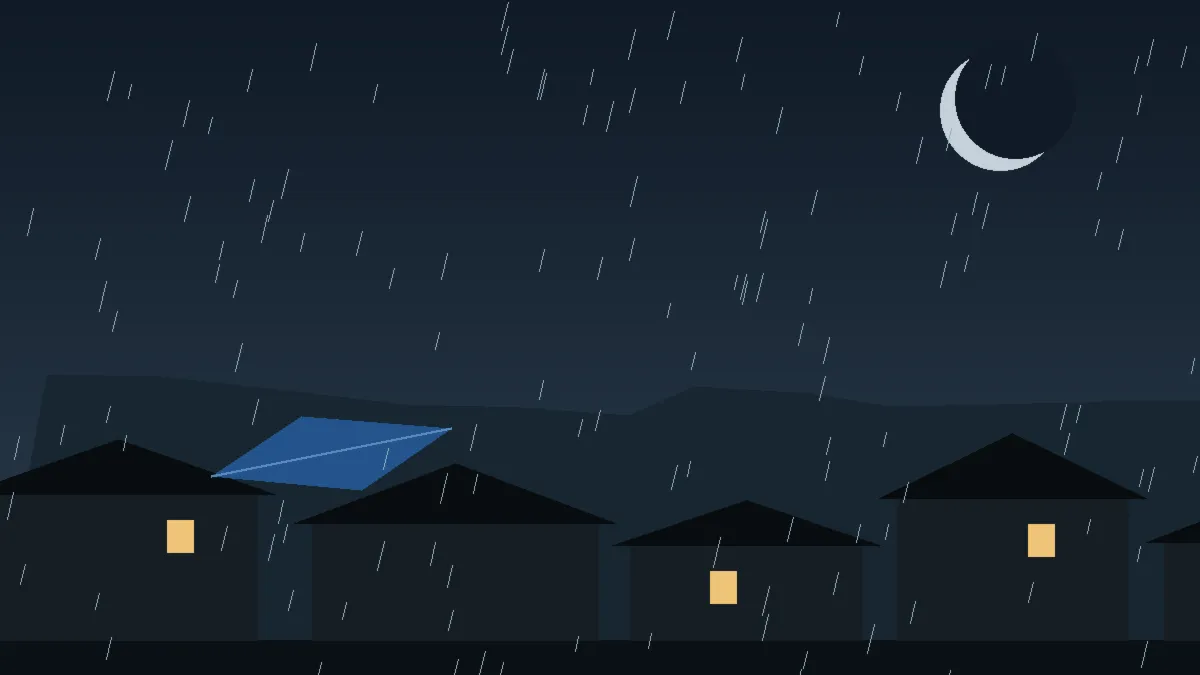 Emergency Hail Damage Roof Repair & Replacement Kittredge, CO — night rain on a damaged roof in Kittredge, Colorado