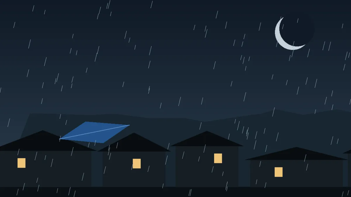 Emergency Hail Damage Roof Repair & Replacement Kremmling, CO — night rain on a damaged roof in Kremmling, Colorado
