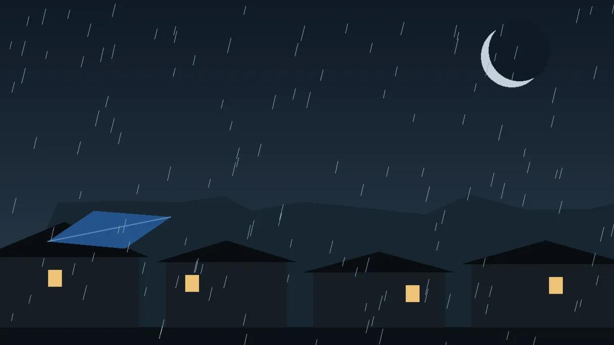 Emergency Hail Damage Roof Repair & Replacement La Junta, CO — night rain on a damaged roof in La Junta, Colorado