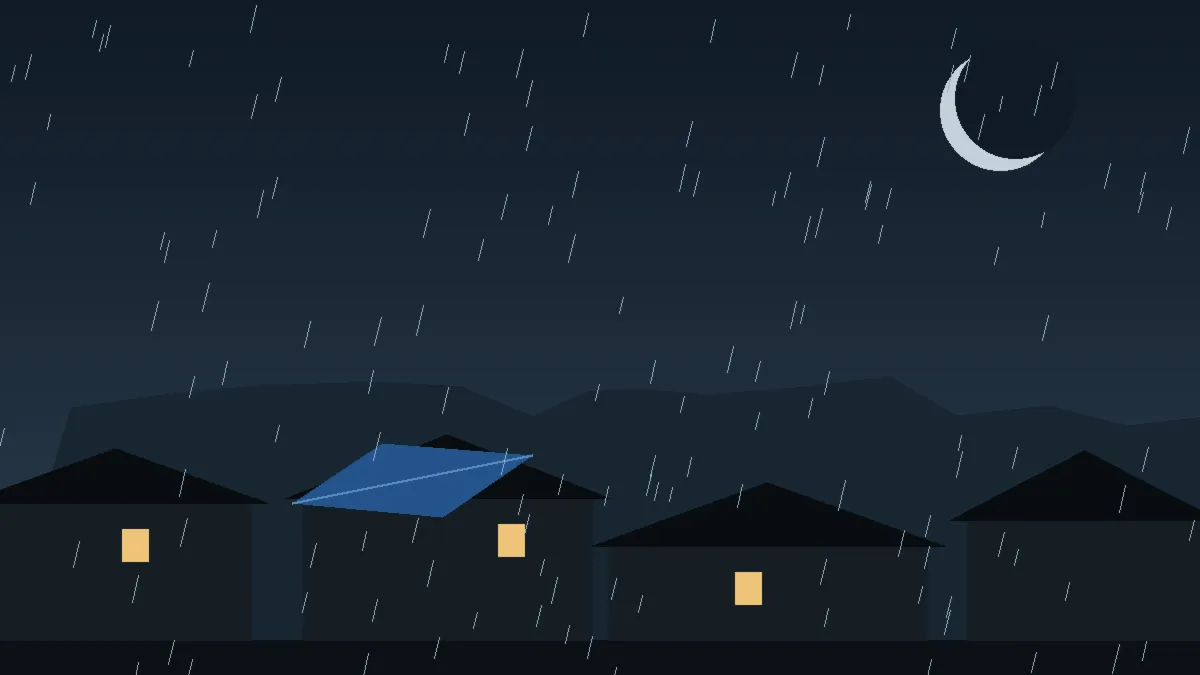 Emergency Hail Damage Roof Repair & Replacement La Salle, CO — night rain on a damaged roof in La Salle, Colorado