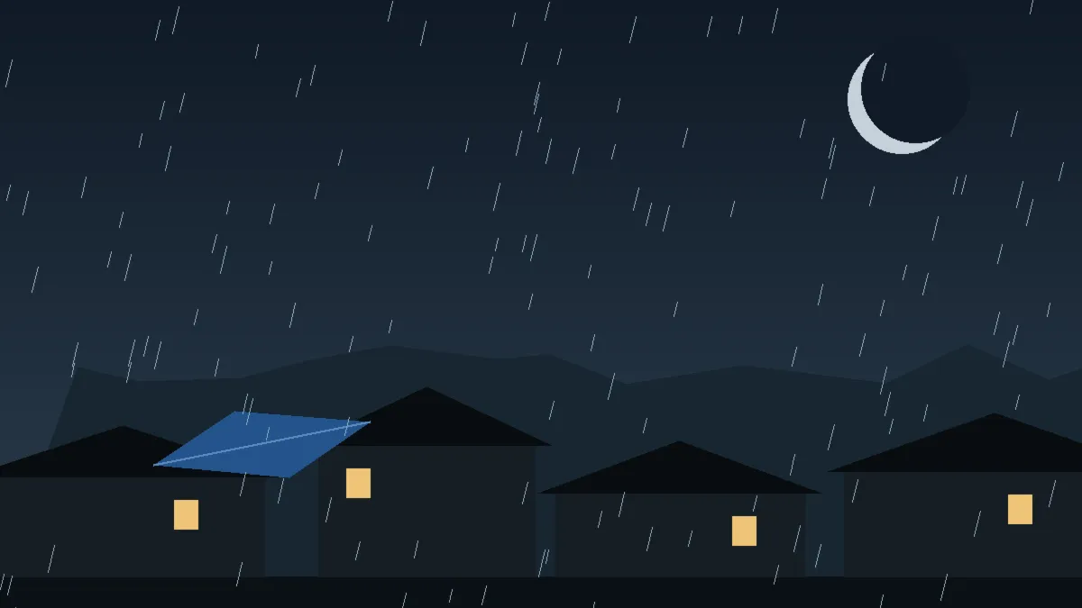 Emergency Hail Damage Roof Repair & Replacement Larkspur, CO — night rain on a damaged roof in Larkspur, Colorado