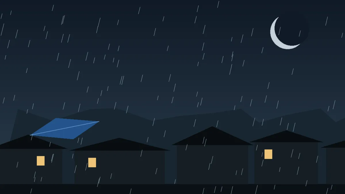 Emergency Hail Damage Roof Repair & Replacement Las Animas, CO — night rain on a damaged roof in Las Animas, Colorado