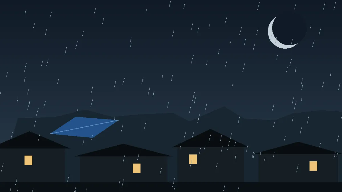 Emergency Hail Damage Roof Repair & Replacement Leadville, CO — night rain on a damaged roof in Leadville, Colorado