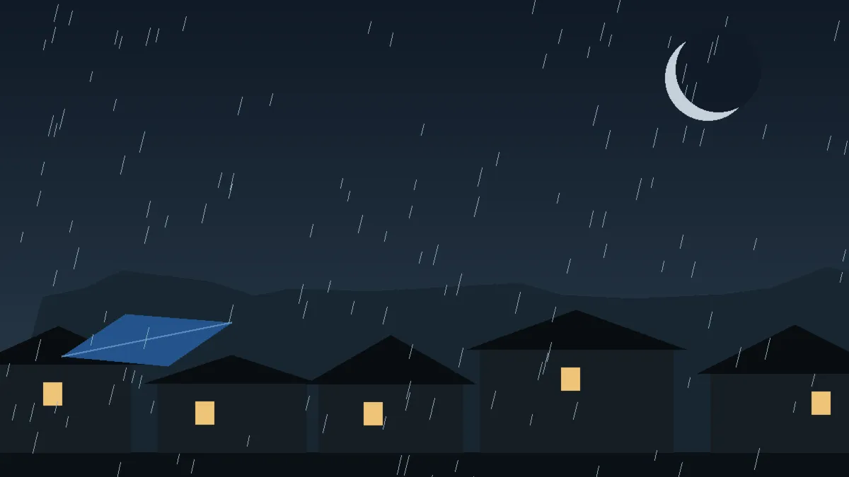 Emergency Hail Damage Roof Repair & Replacement Lindon, CO — night rain on a damaged roof in Lindon, Colorado