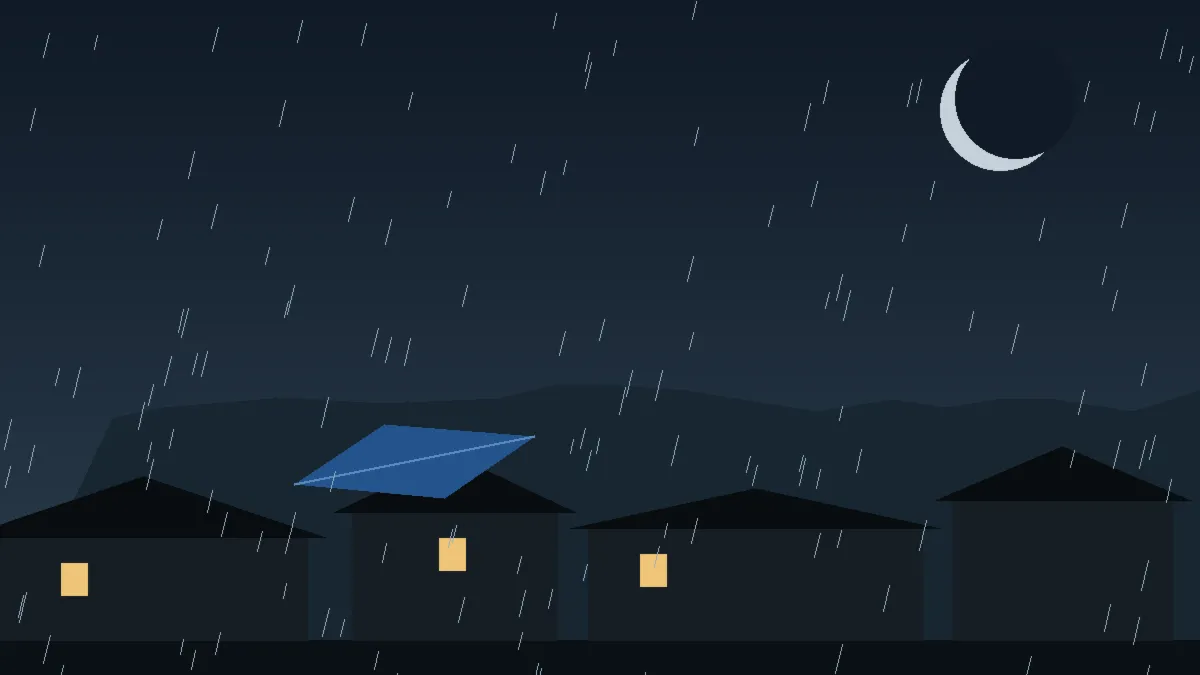 Emergency Hail Damage Roof Repair & Replacement Littleton, CO — night rain on a damaged roof in Littleton, Colorado