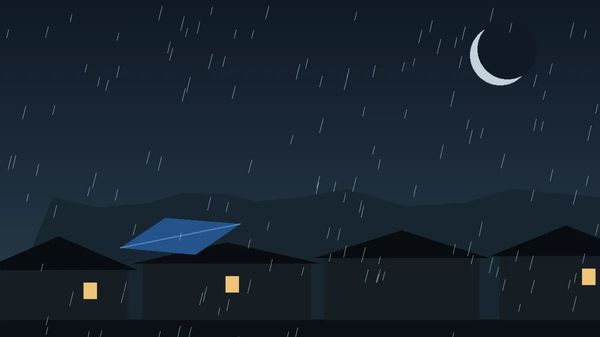 Emergency Hail Damage Roof Repair & Replacement Log Lane Village, CO — night rain on a damaged roof in Log Lane Village, Colorado