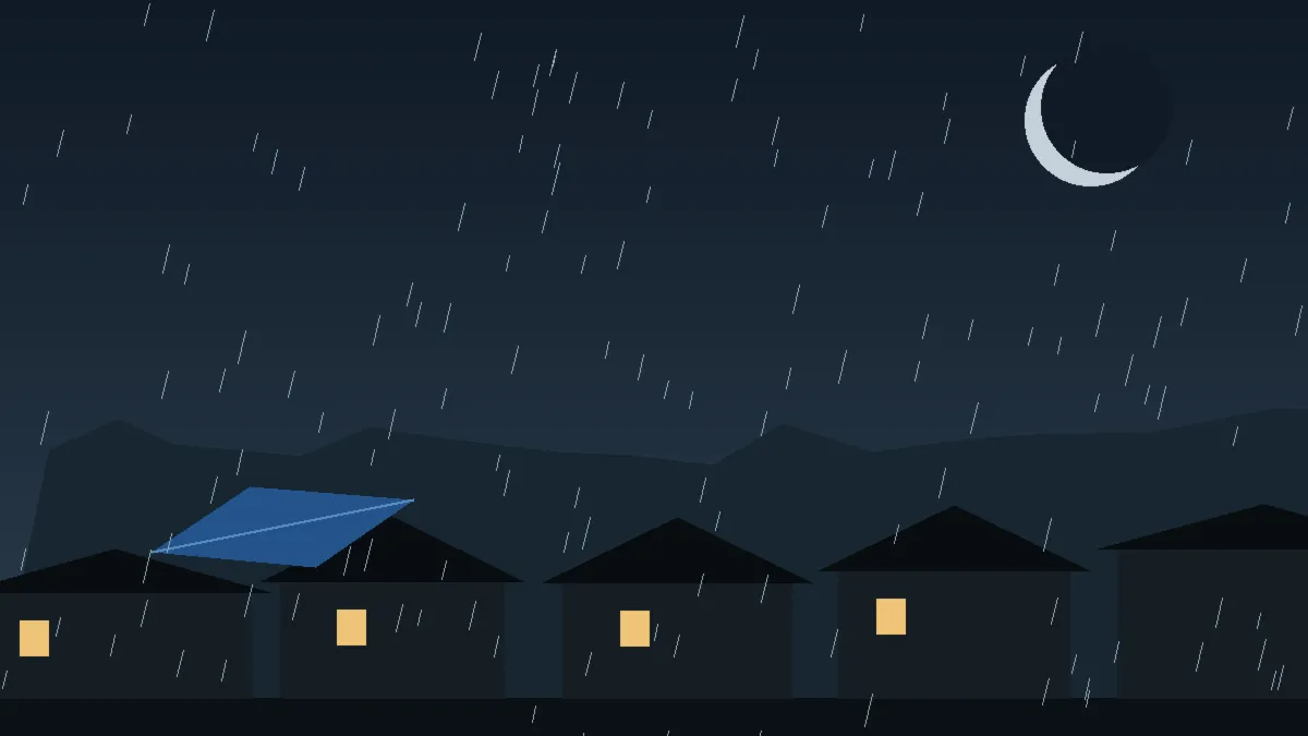 Emergency Hail Damage Roof Repair & Replacement Loma, CO — night rain on a damaged roof in Loma, Colorado