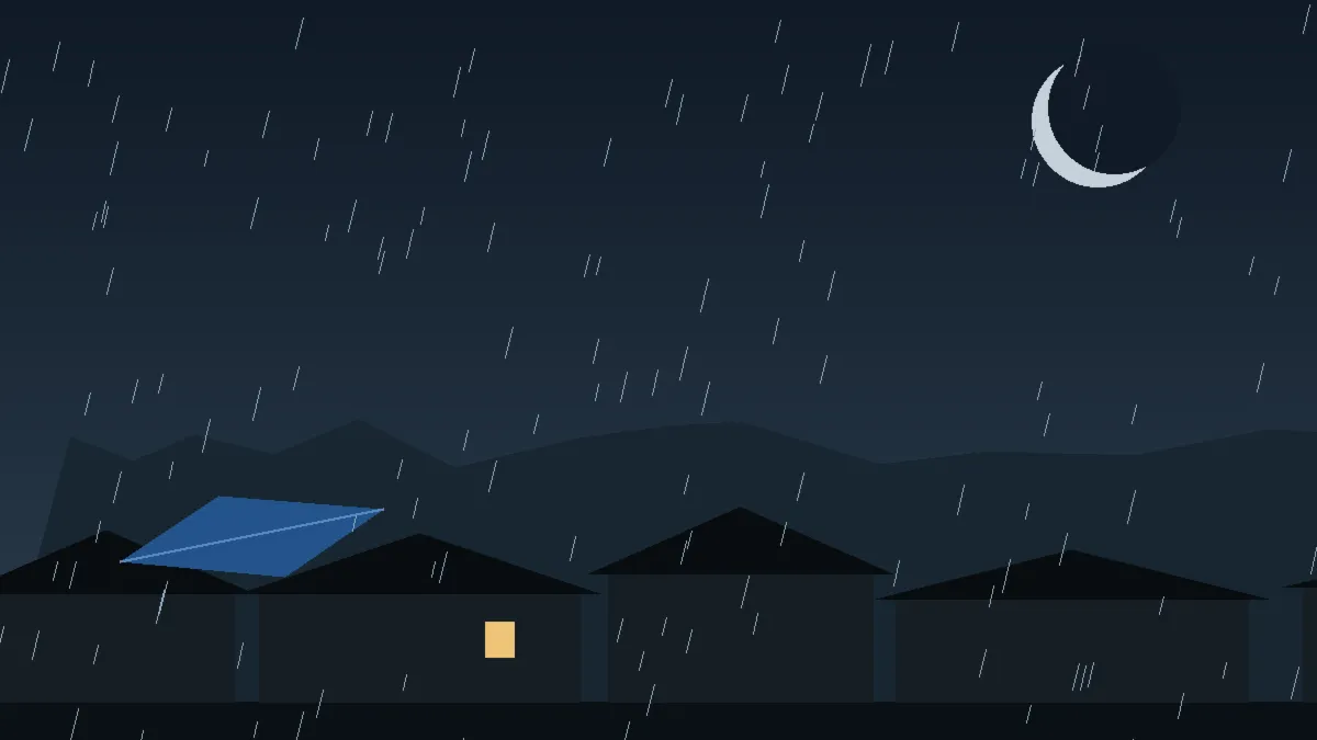 Emergency Hail Damage Roof Repair & Replacement Longmont, CO — night rain on a damaged roof in Longmont, Colorado