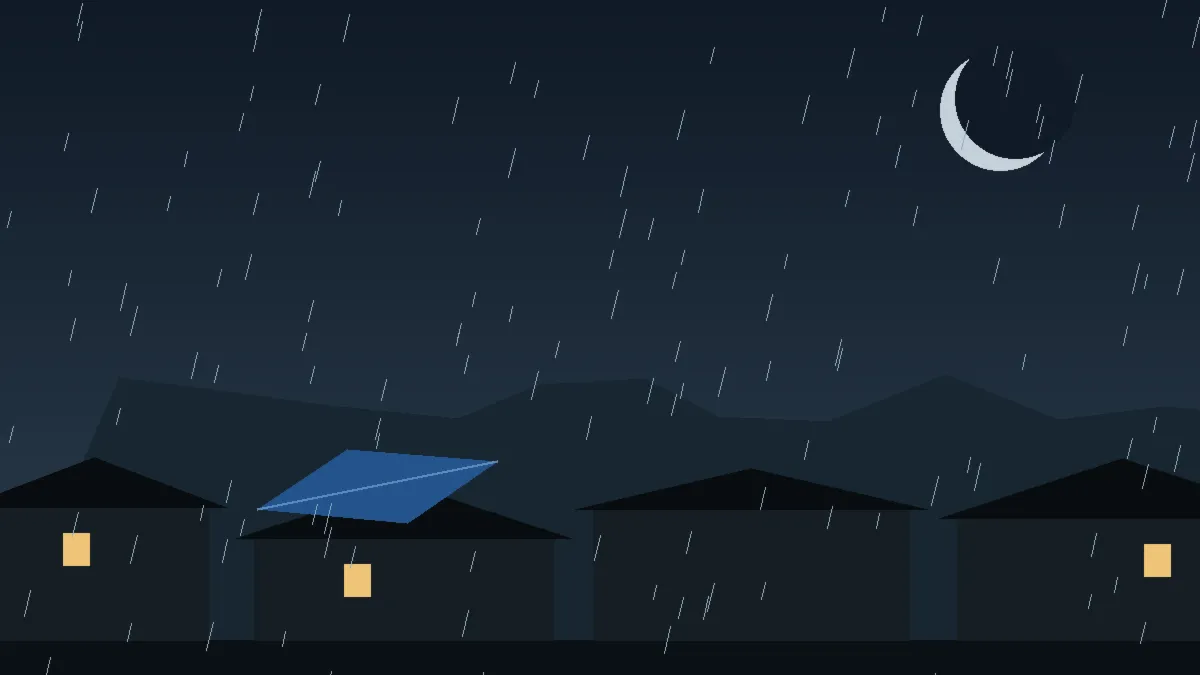 Emergency Hail Damage Roof Repair & Replacement Louisville, CO — night rain on a damaged roof in Louisville, Colorado