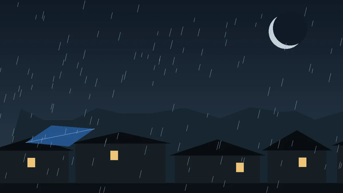 Emergency Hail Damage Roof Repair & Replacement Louviers, CO — night rain on a damaged roof in Louviers, Colorado