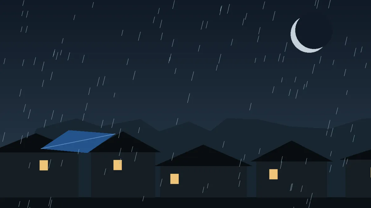 Emergency Hail Damage Roof Repair & Replacement Loveland, CO — night rain on a damaged roof in Loveland, Colorado