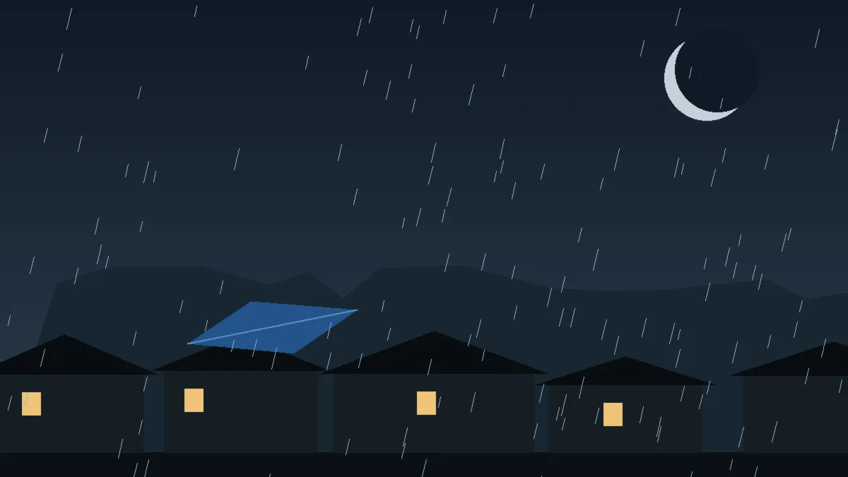 Emergency Hail Damage Roof Repair & Replacement Lucerne, CO — night rain on a damaged roof in Lucerne, Colorado
