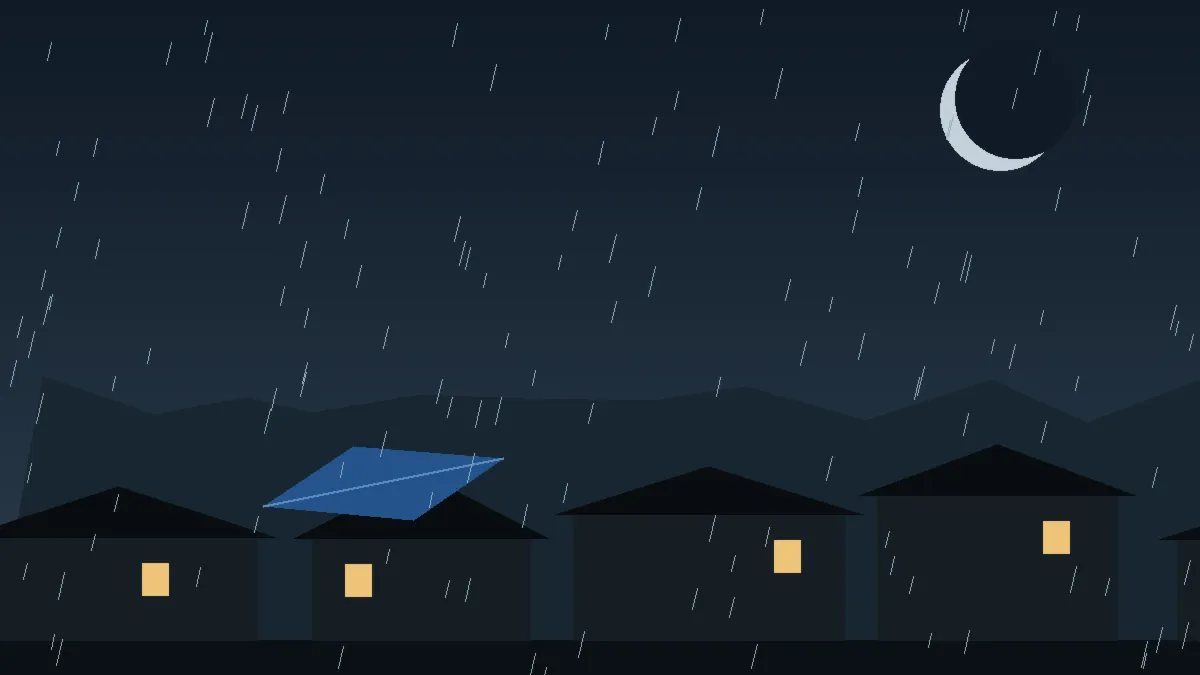 Emergency Hail Damage Roof Repair & Replacement Mack, CO — night rain on a damaged roof in Mack, Colorado