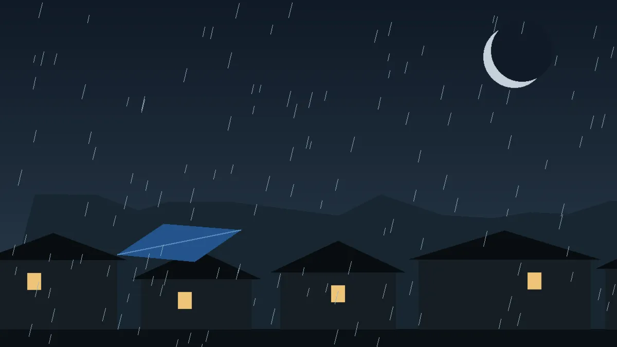 Emergency Hail Damage Roof Repair & Replacement Manitou Springs, CO — night rain on a damaged roof in Manitou Springs, Colorado