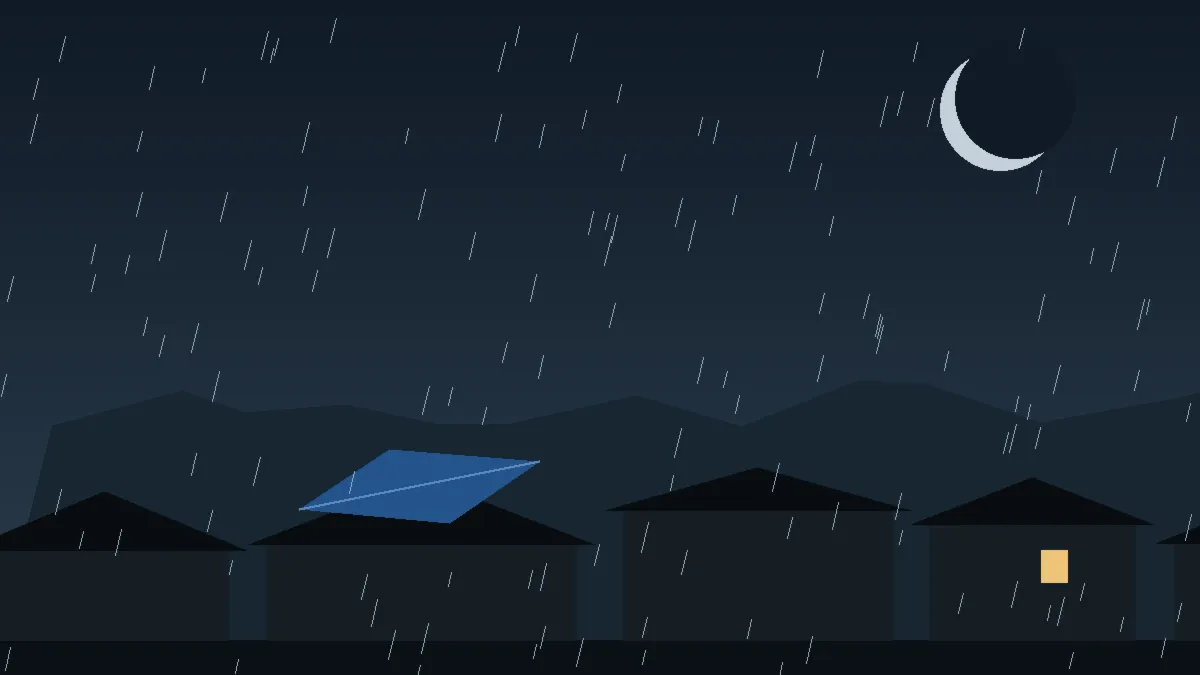 Emergency Hail Damage Roof Repair & Replacement Manzanola, CO — night rain on a damaged roof in Manzanola, Colorado