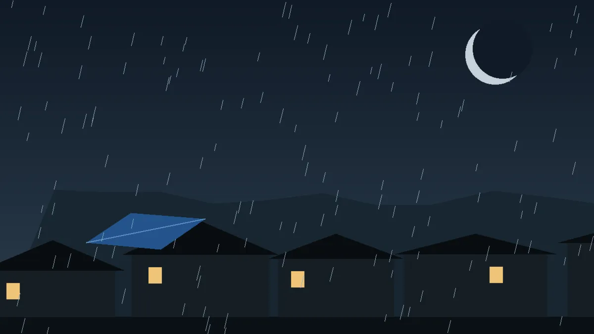 Emergency Hail Damage Roof Repair & Replacement Matheson, CO — night rain on a damaged roof in Matheson, Colorado