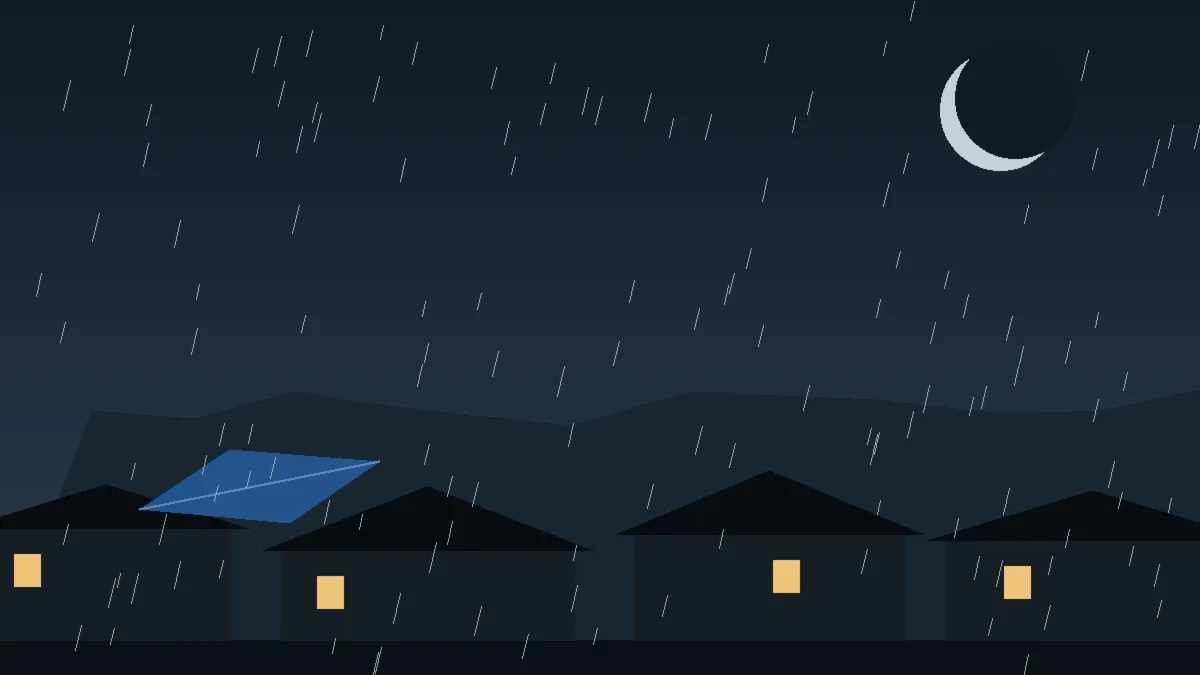 Emergency Hail Damage Roof Repair & Replacement Mc Clave, CO — night rain on a damaged roof in Mc Clave, Colorado