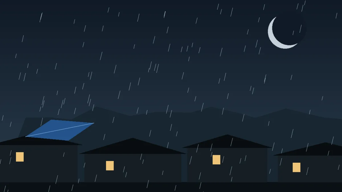 Emergency Hail Damage Roof Repair & Replacement Mead, CO — night rain on a damaged roof in Mead, Colorado