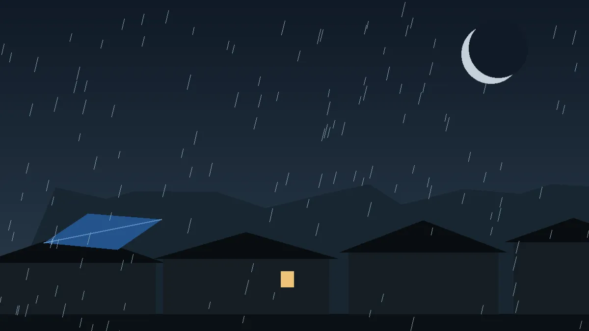 Emergency Hail Damage Roof Repair & Replacement Meredith, CO — night rain on a damaged roof in Meredith, Colorado