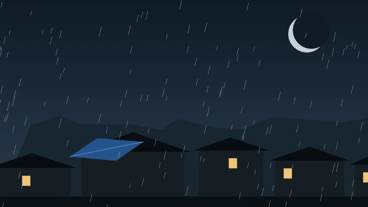 Emergency Hail Damage Roof Repair & Replacement Merino, CO — night rain on a damaged roof in Merino, Colorado