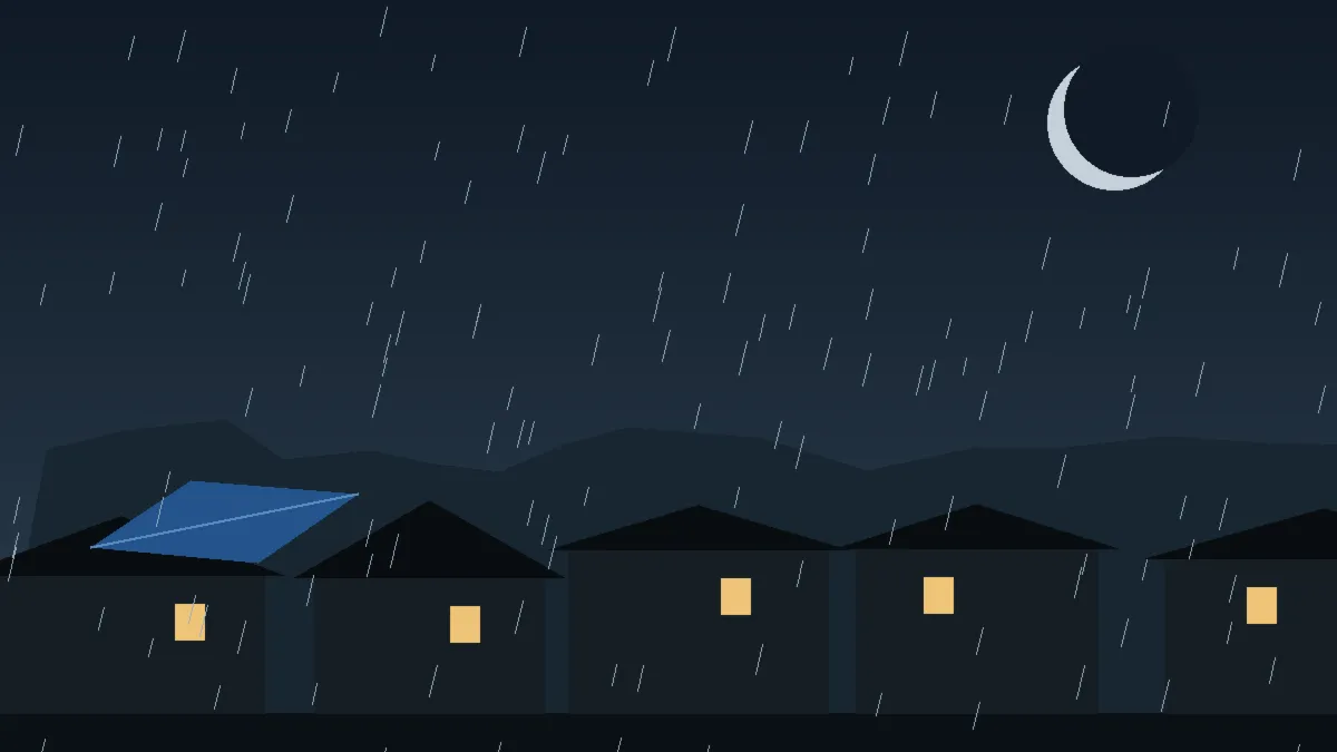 Emergency Hail Damage Roof Repair & Replacement Milliken, CO — night rain on a damaged roof in Milliken, Colorado