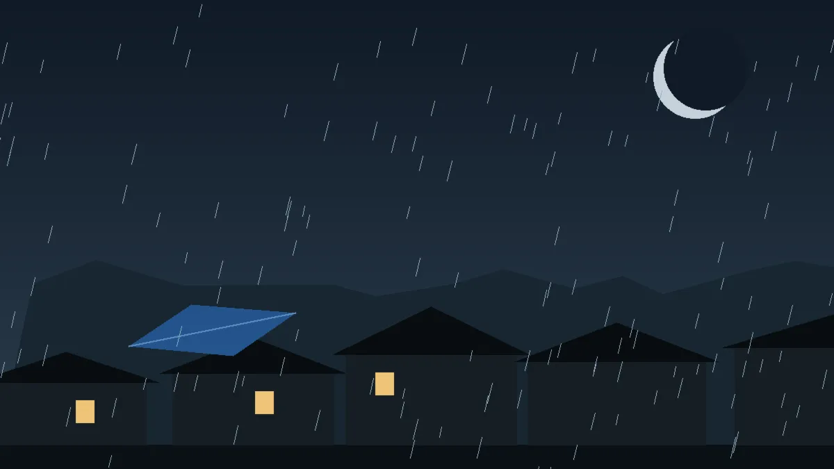 Emergency Hail Damage Roof Repair & Replacement Minturn, CO — night rain on a damaged roof in Minturn, Colorado