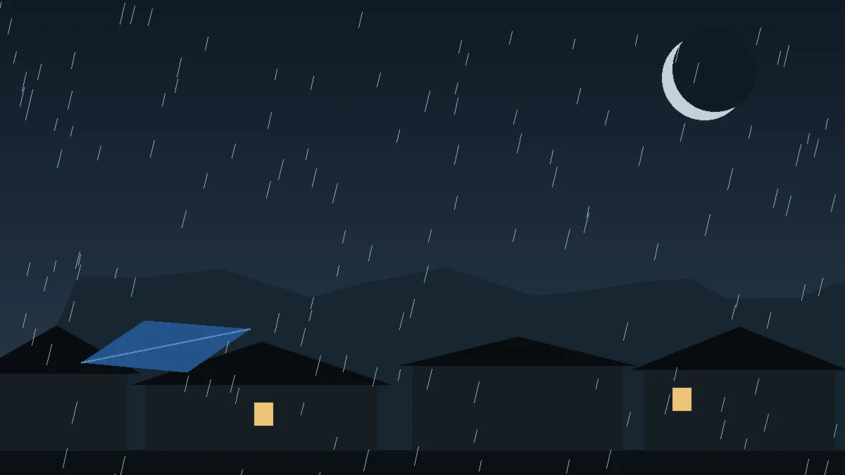 Emergency Hail Damage Roof Repair & Replacement Molina, CO — night rain on a damaged roof in Molina, Colorado