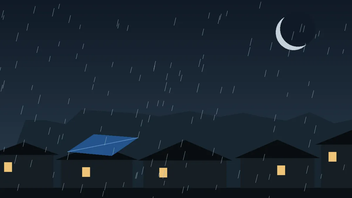 Emergency Hail Damage Roof Repair & Replacement Monarch, CO — night rain on a damaged roof in Monarch, Colorado