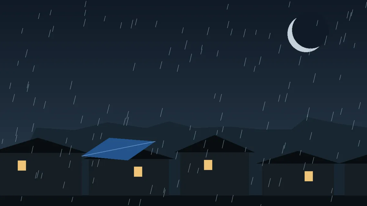 Emergency Hail Damage Roof Repair & Replacement Montrose, CO — night rain on a damaged roof in Montrose, Colorado