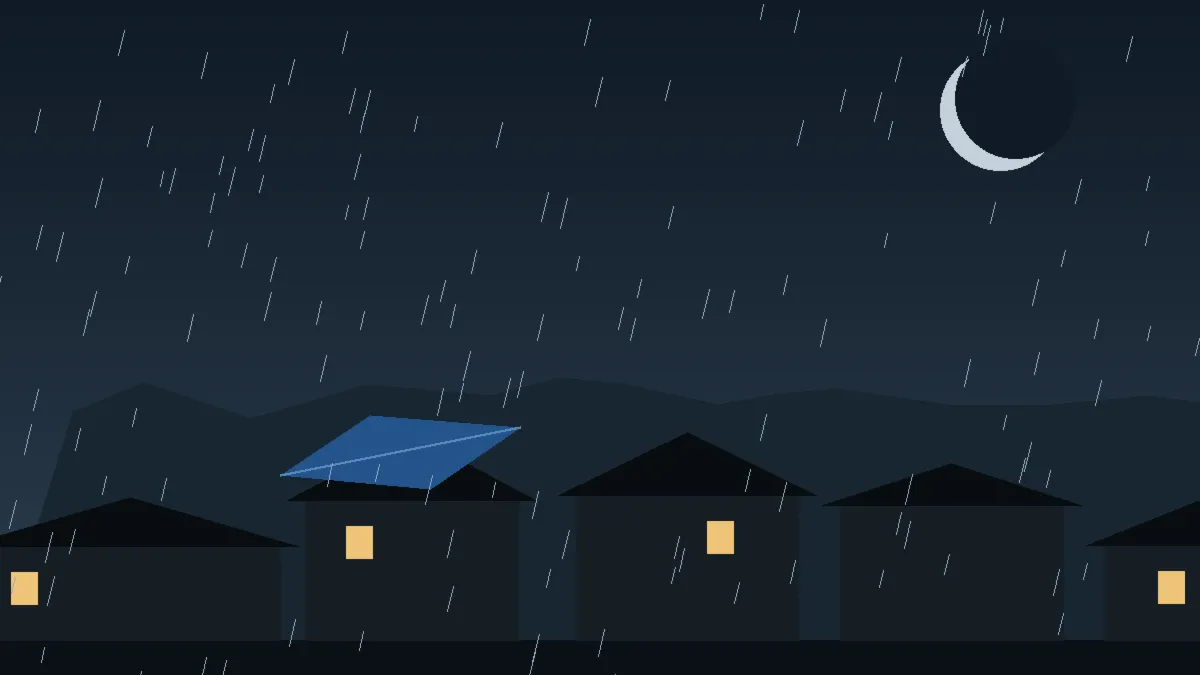 Emergency Hail Damage Roof Repair & Replacement Monument, CO — night rain on a damaged roof in Monument, Colorado