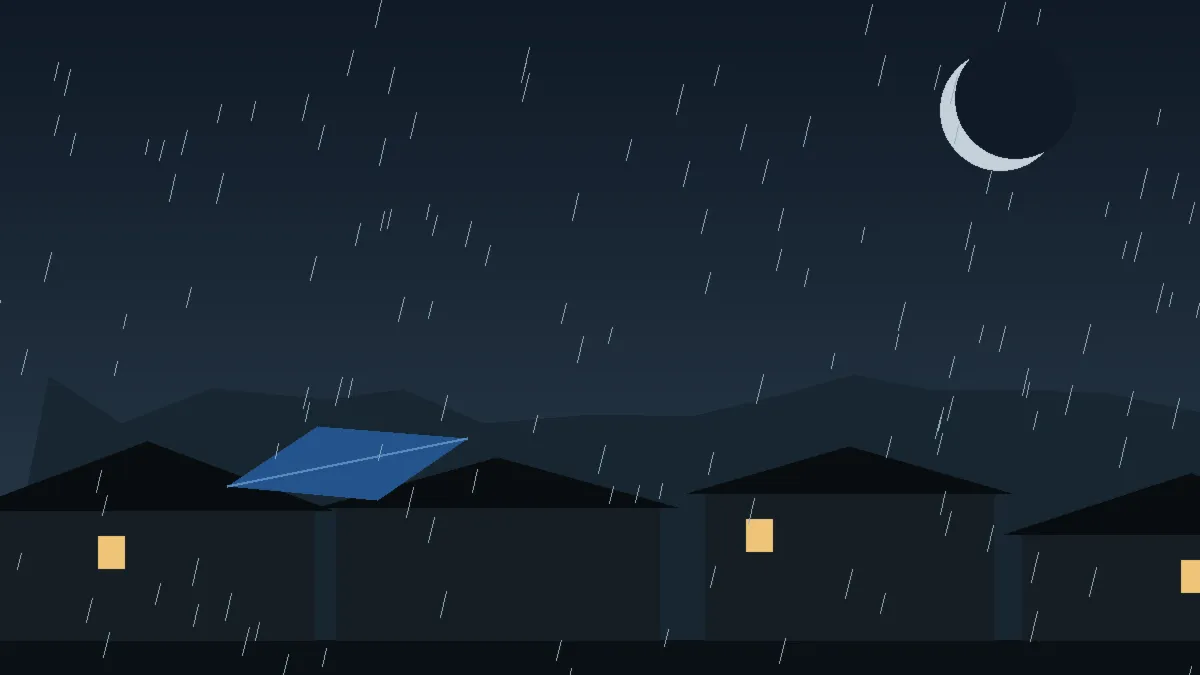 Emergency Hail Damage Roof Repair & Replacement Morrison, CO — night rain on a damaged roof in Morrison, Colorado