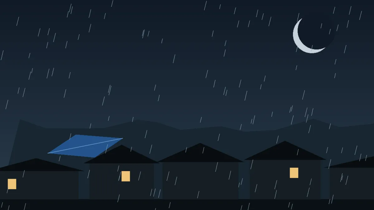 Emergency Hail Damage Roof Repair & Replacement Nathrop, CO — night rain on a damaged roof in Nathrop, Colorado