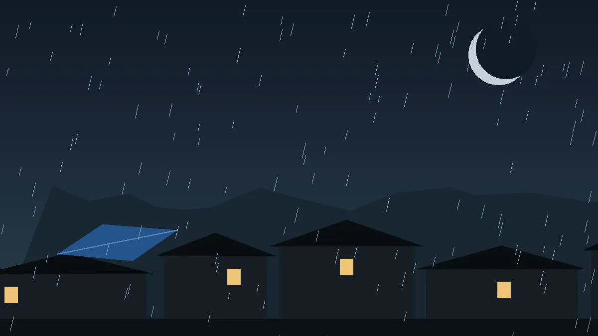 Emergency Hail Damage Roof Repair & Replacement New Castle, CO — night rain on a damaged roof in New Castle, Colorado