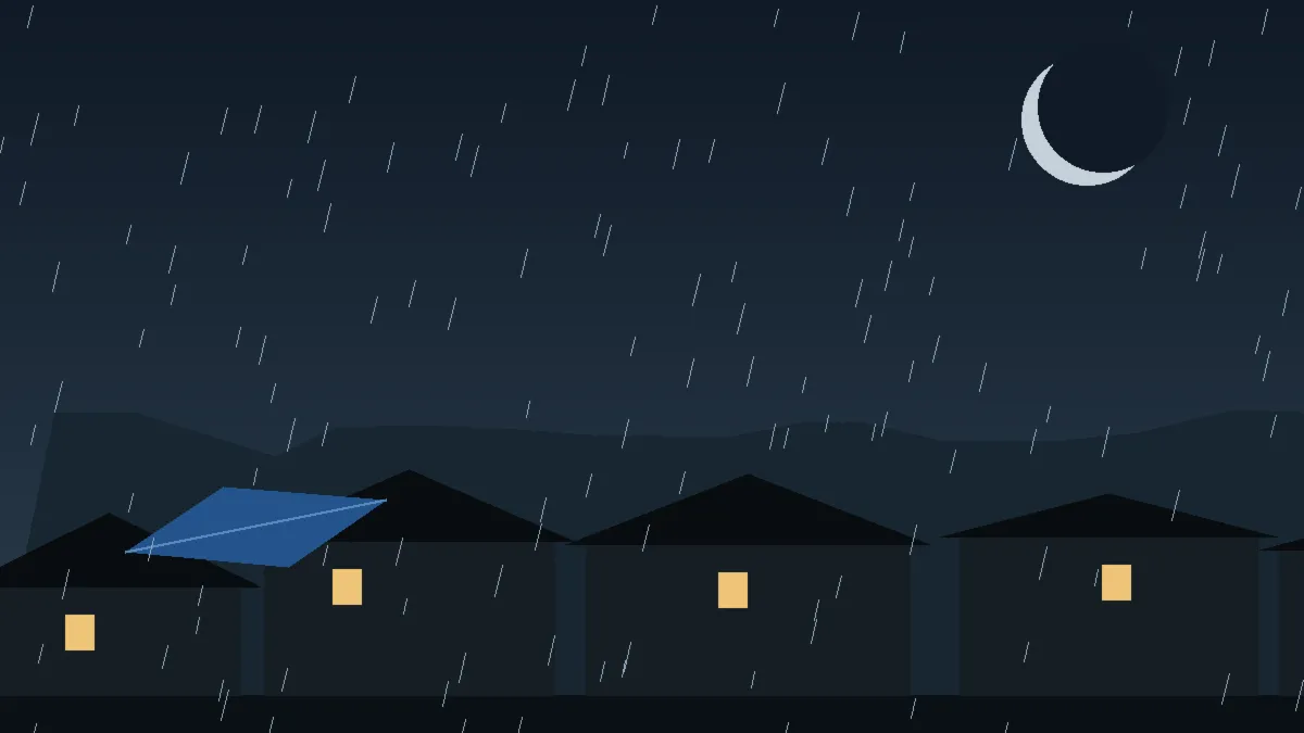 Emergency Hail Damage Roof Repair & Replacement Nucla, CO — night rain on a damaged roof in Nucla, Colorado