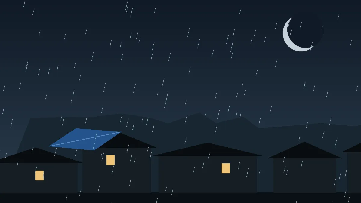 Emergency Hail Damage Roof Repair & Replacement Nunn, CO — night rain on a damaged roof in Nunn, Colorado