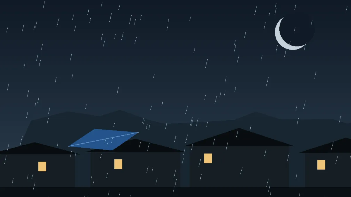 Emergency Hail Damage Roof Repair & Replacement Ohio City, CO — night rain on a damaged roof in Ohio City, Colorado