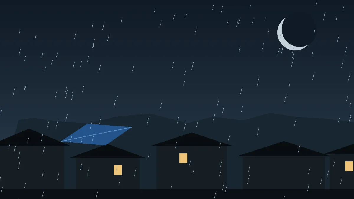 Emergency Hail Damage Roof Repair & Replacement Olney Springs, CO — night rain on a damaged roof in Olney Springs, Colorado
