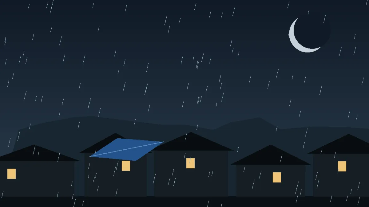 Emergency Hail Damage Roof Repair & Replacement Orchard, CO — night rain on a damaged roof in Orchard, Colorado