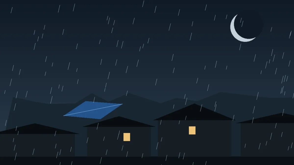 Emergency Hail Damage Roof Repair & Replacement Ordway, CO — night rain on a damaged roof in Ordway, Colorado