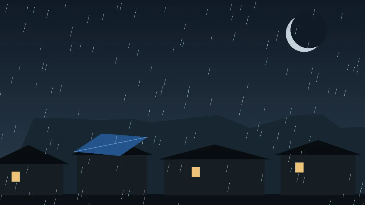 Emergency Hail Damage Roof Repair & Replacement Otis, CO — night rain on a damaged roof in Otis, Colorado