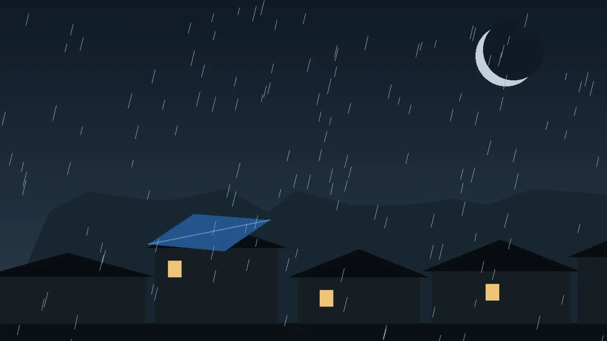 Emergency Hail Damage Roof Repair & Replacement Ouray, CO — night rain on a damaged roof in Ouray, Colorado