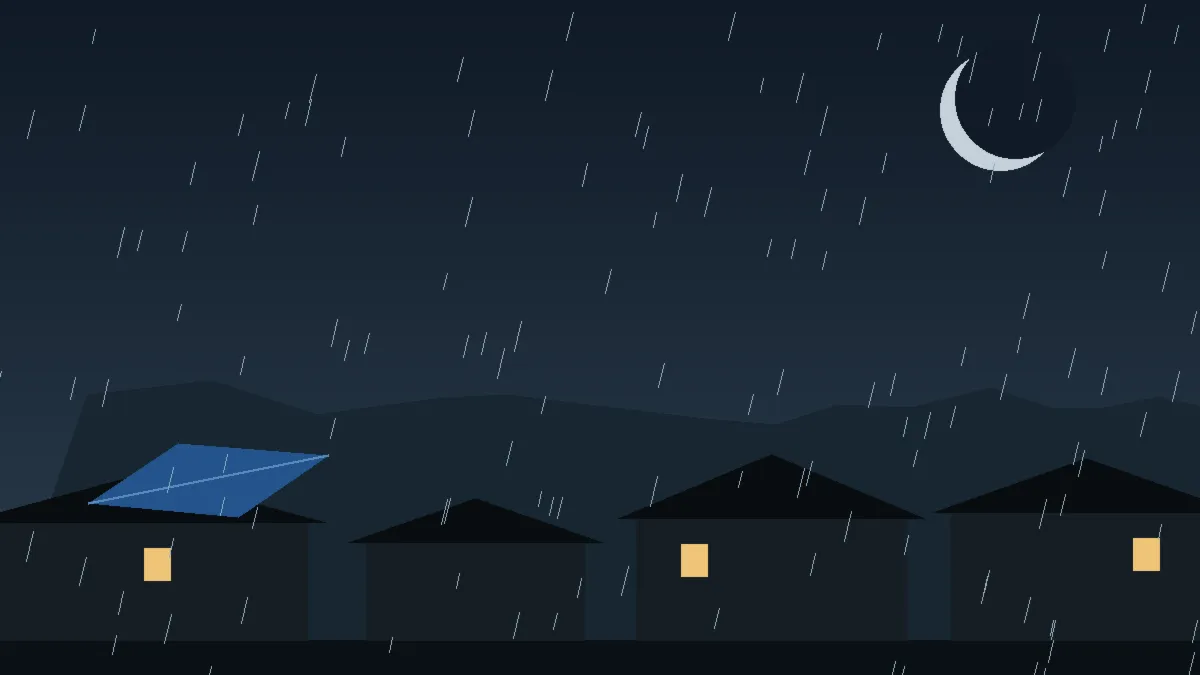 Emergency Hail Damage Roof Repair & Replacement Padroni, CO — night rain on a damaged roof in Padroni, Colorado