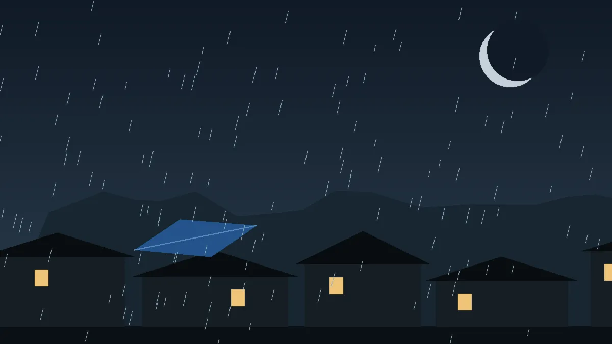 Emergency Hail Damage Roof Repair & Replacement Palisade, CO — night rain on a damaged roof in Palisade, Colorado